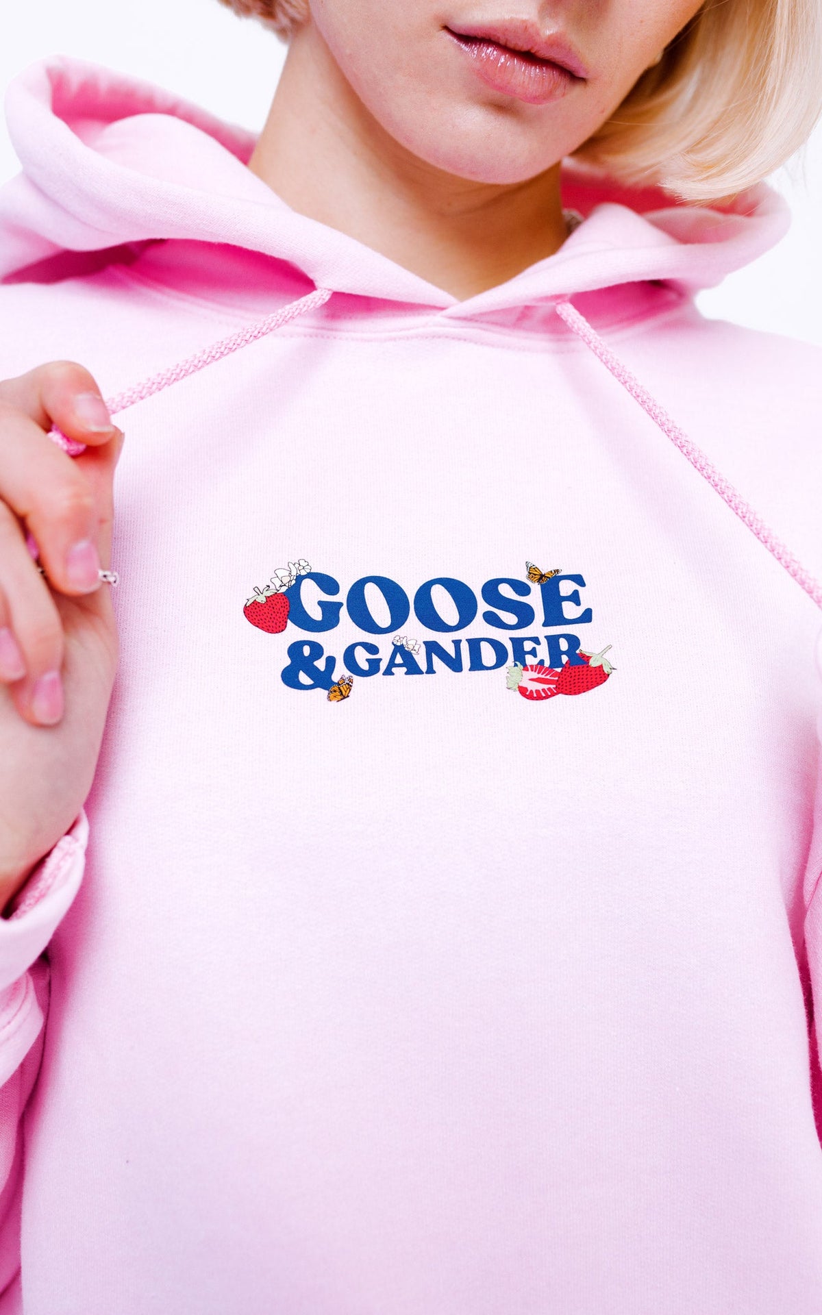 Wild Strawberry Printed Hoodie - Baby Pink