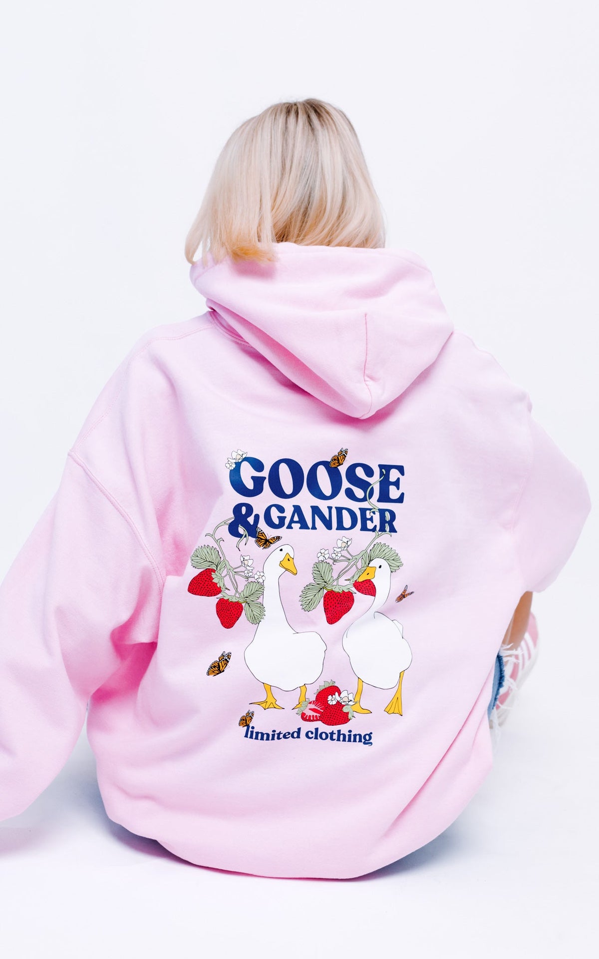 Wild Strawberry Printed Hoodie - Baby Pink