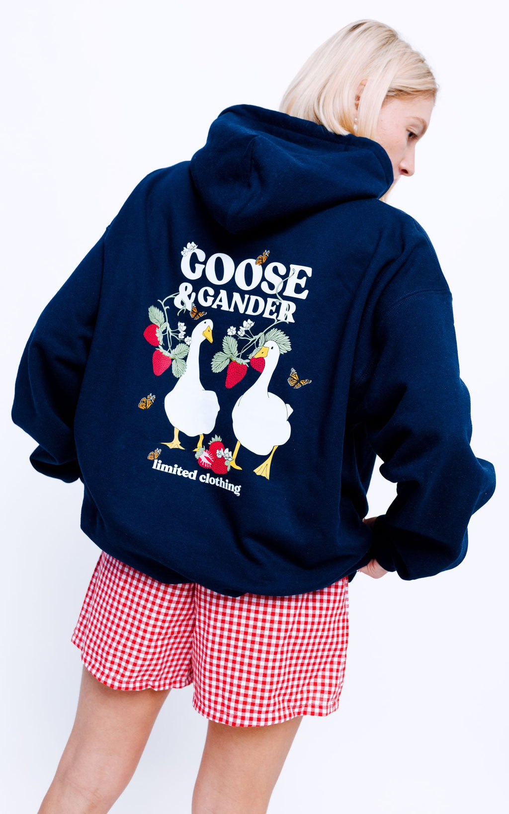 Wild Strawberry Printed Hoodie - Navy