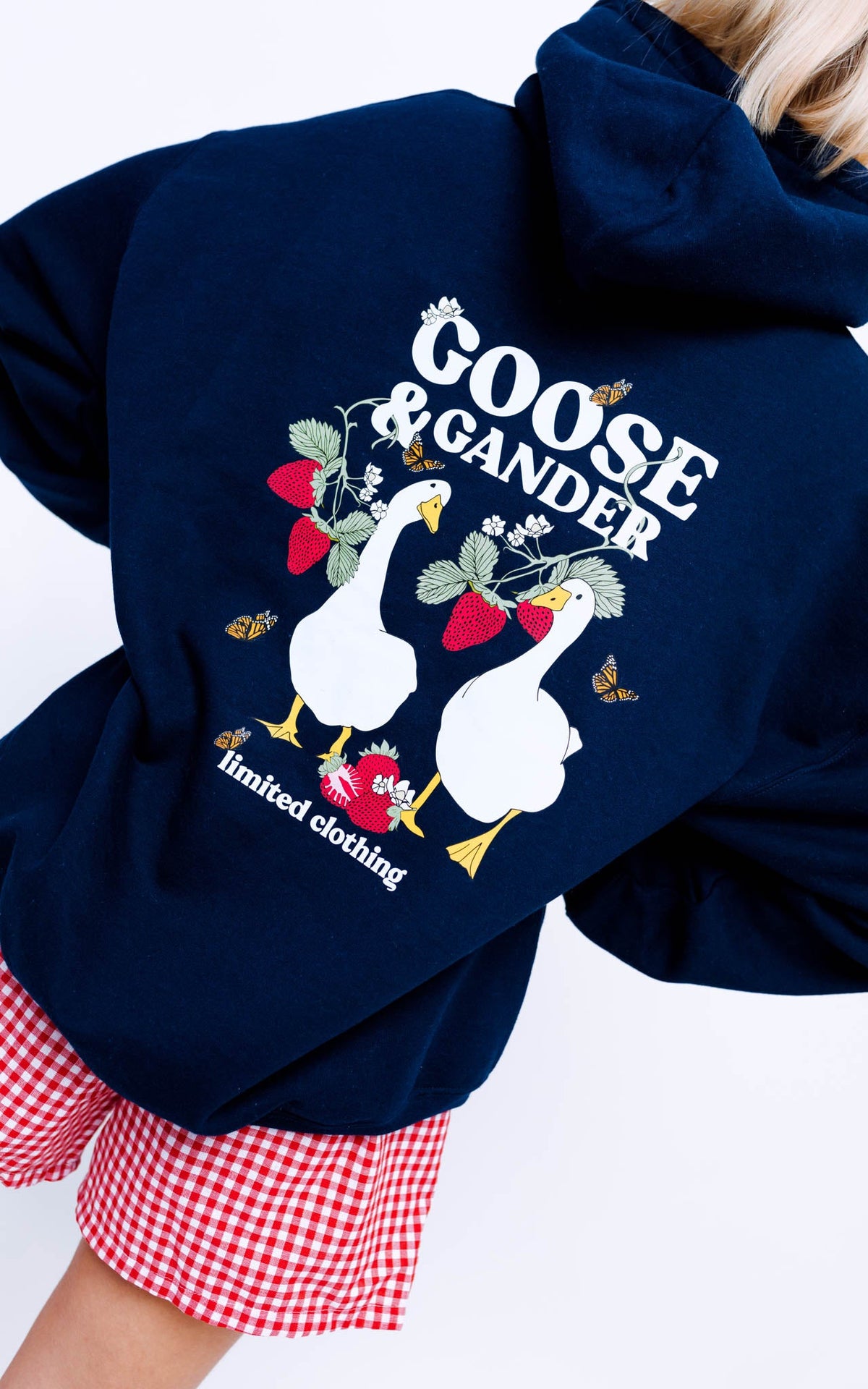 Wild Strawberry Printed Hoodie - Navy