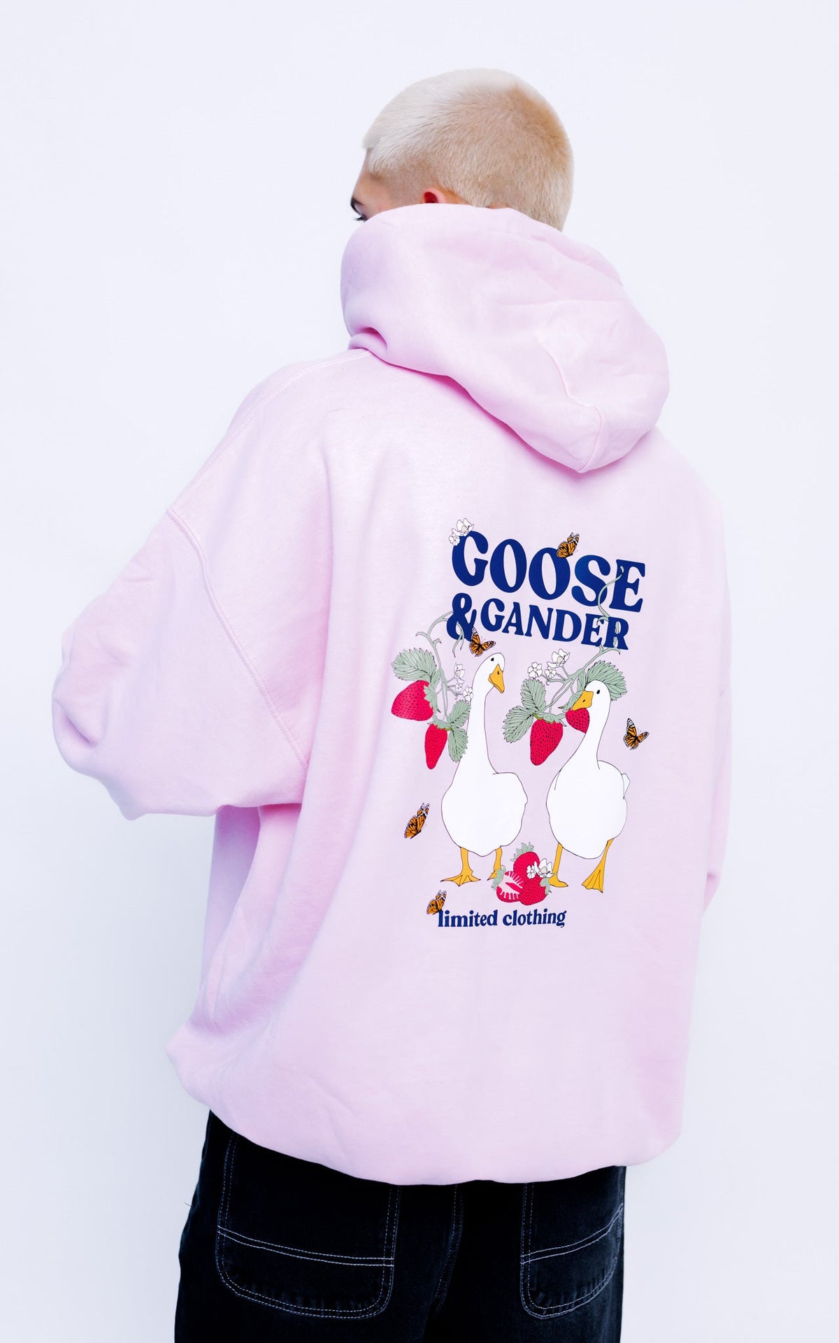 Wild Strawberry Printed Hoodie - Baby Pink