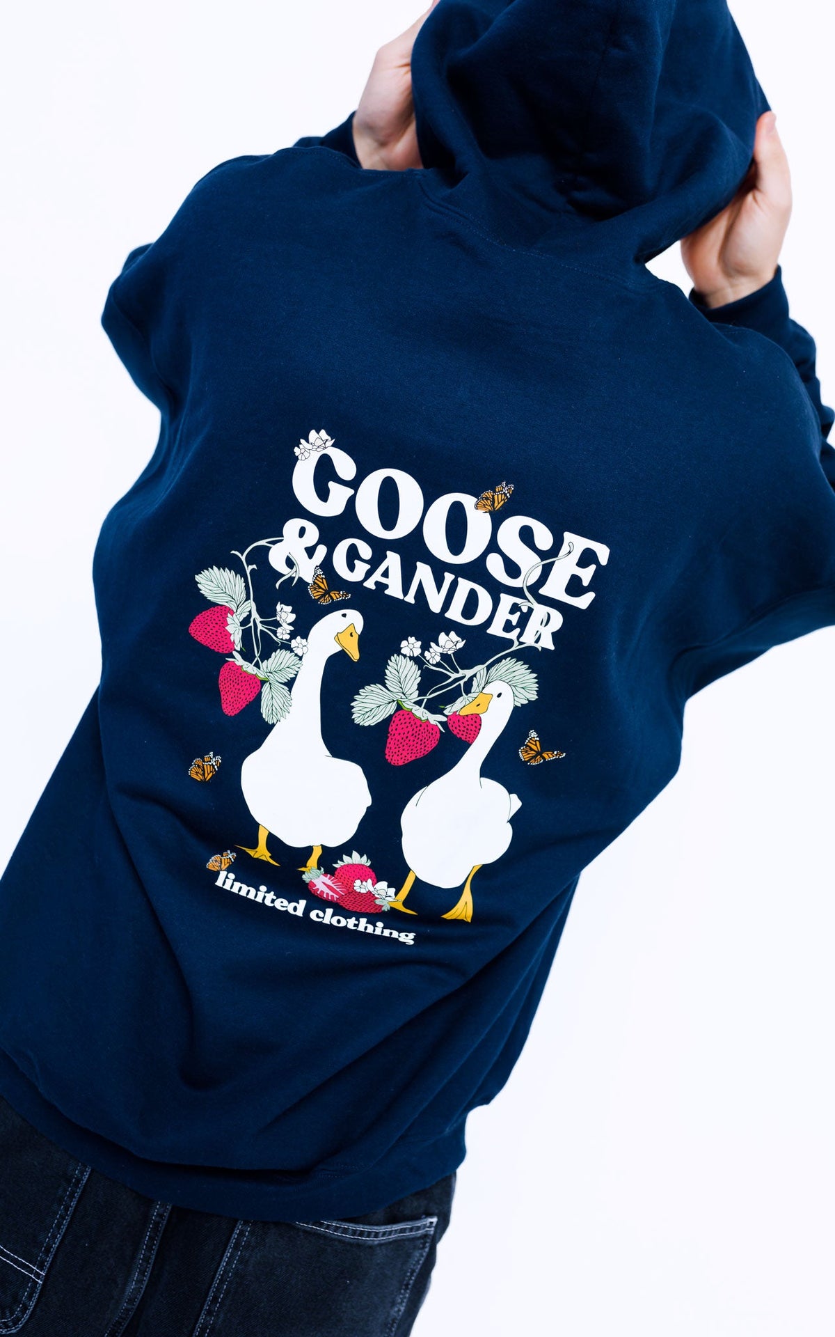 Wild Strawberry Printed Hoodie - Navy