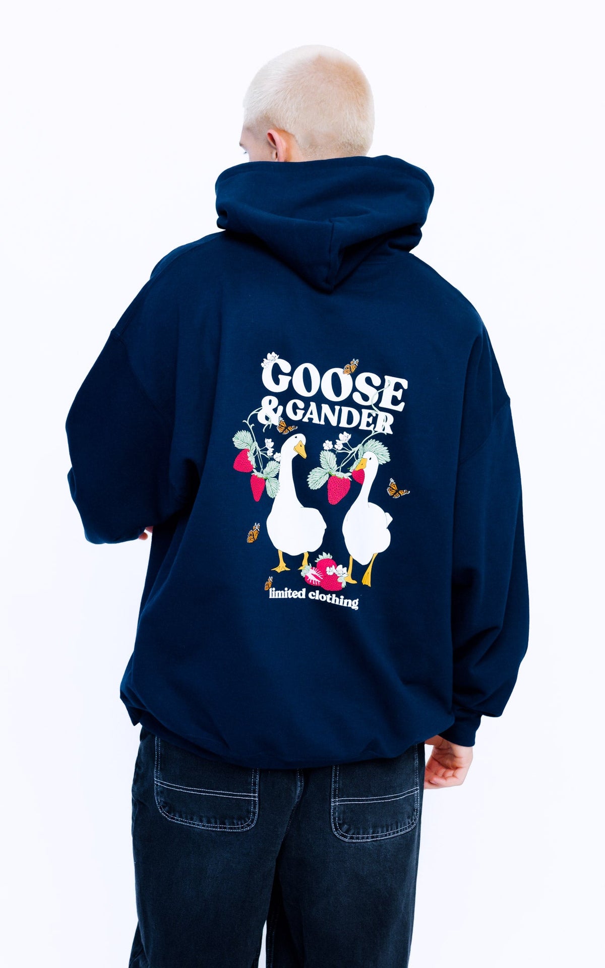 Wild Strawberry Printed Hoodie - Navy