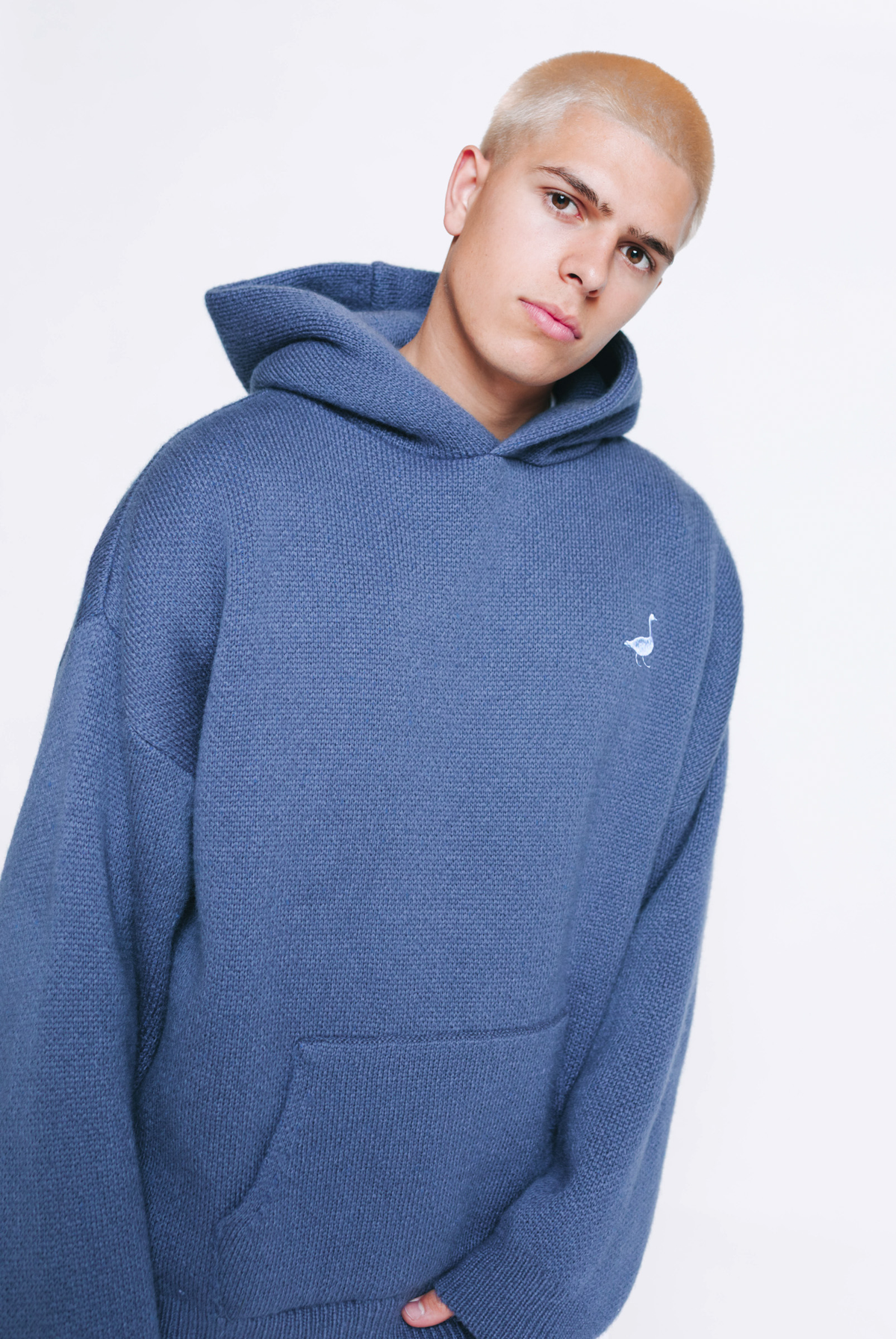 Knitted Hoodie - Denim Blue