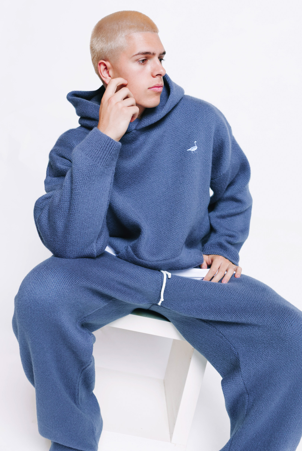 Knitted Hoodie - Denim Blue