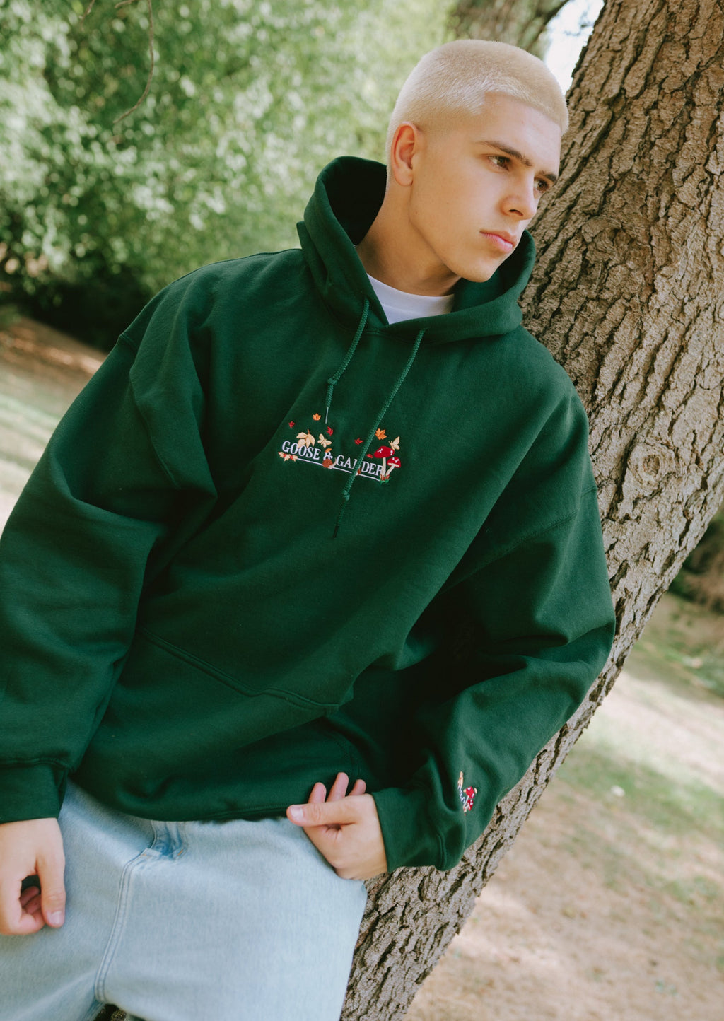 Woodland Embroidered Hoodie - Forest Green