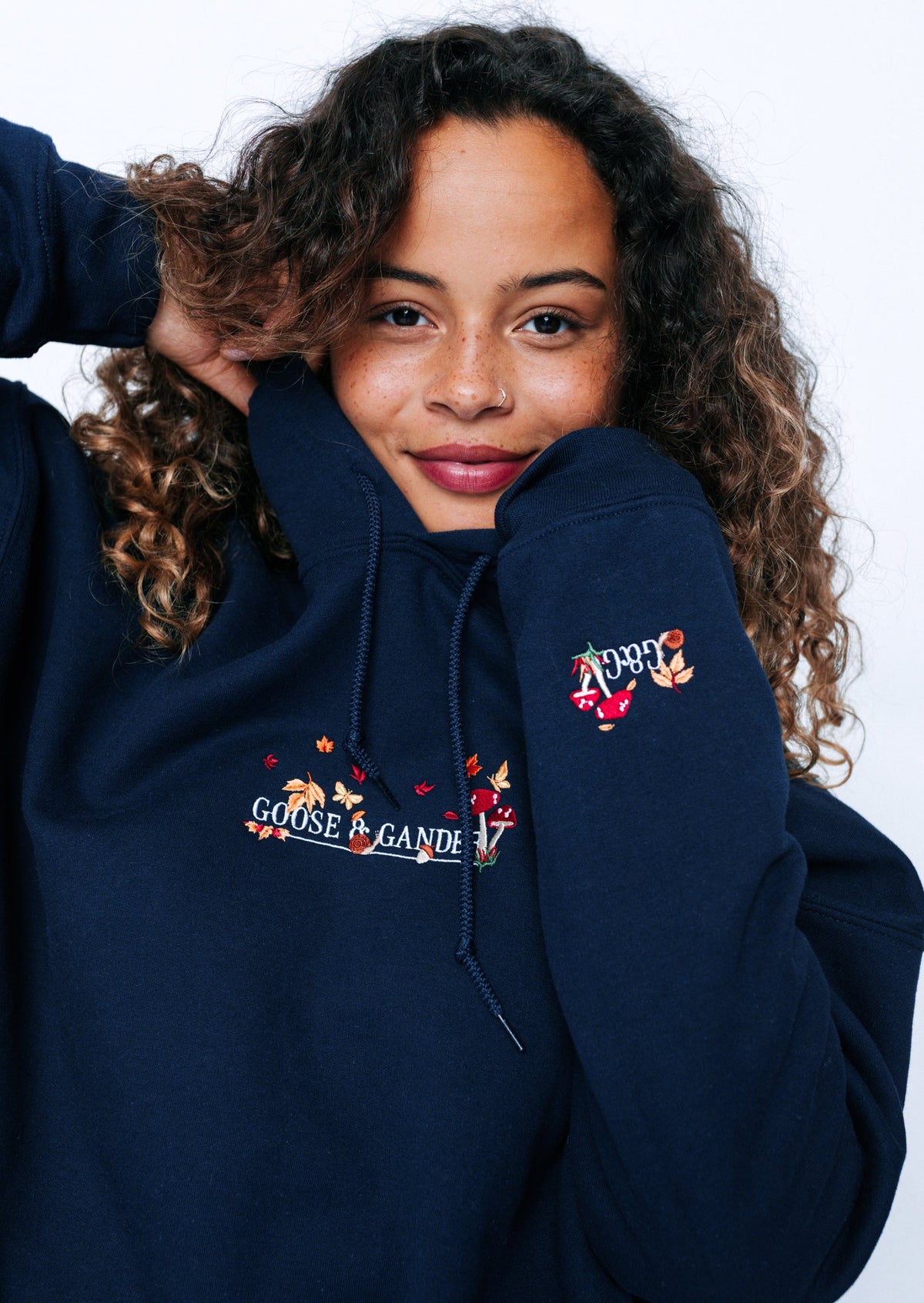 Woodland Embroidered Hoodie - Navy