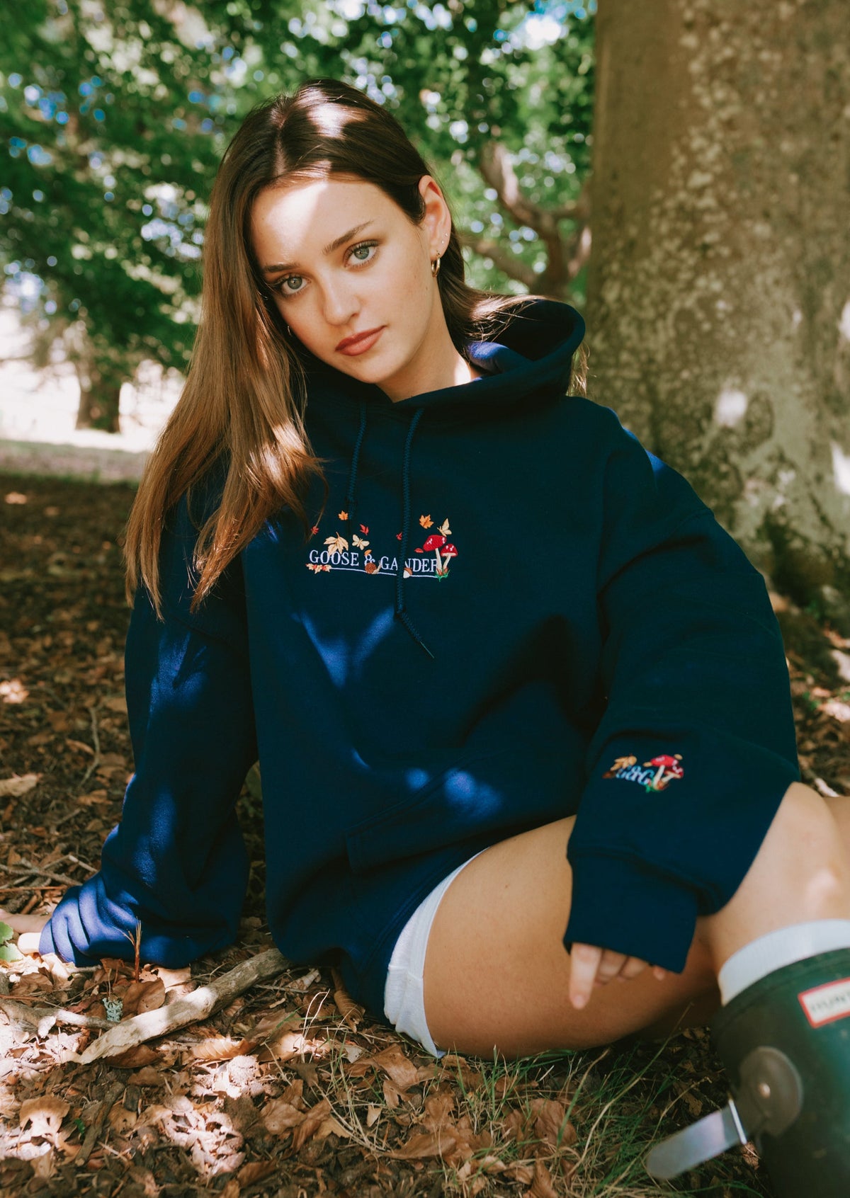 Woodland Embroidered Hoodie - Navy