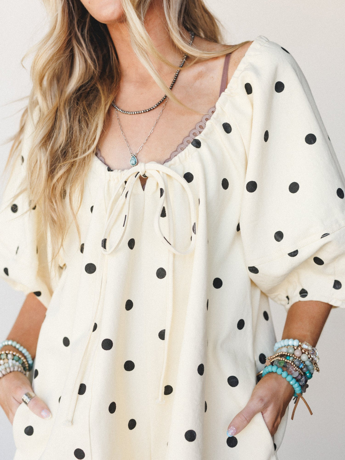 Honey Flower Polka Dot Romper - Light Yellow Black