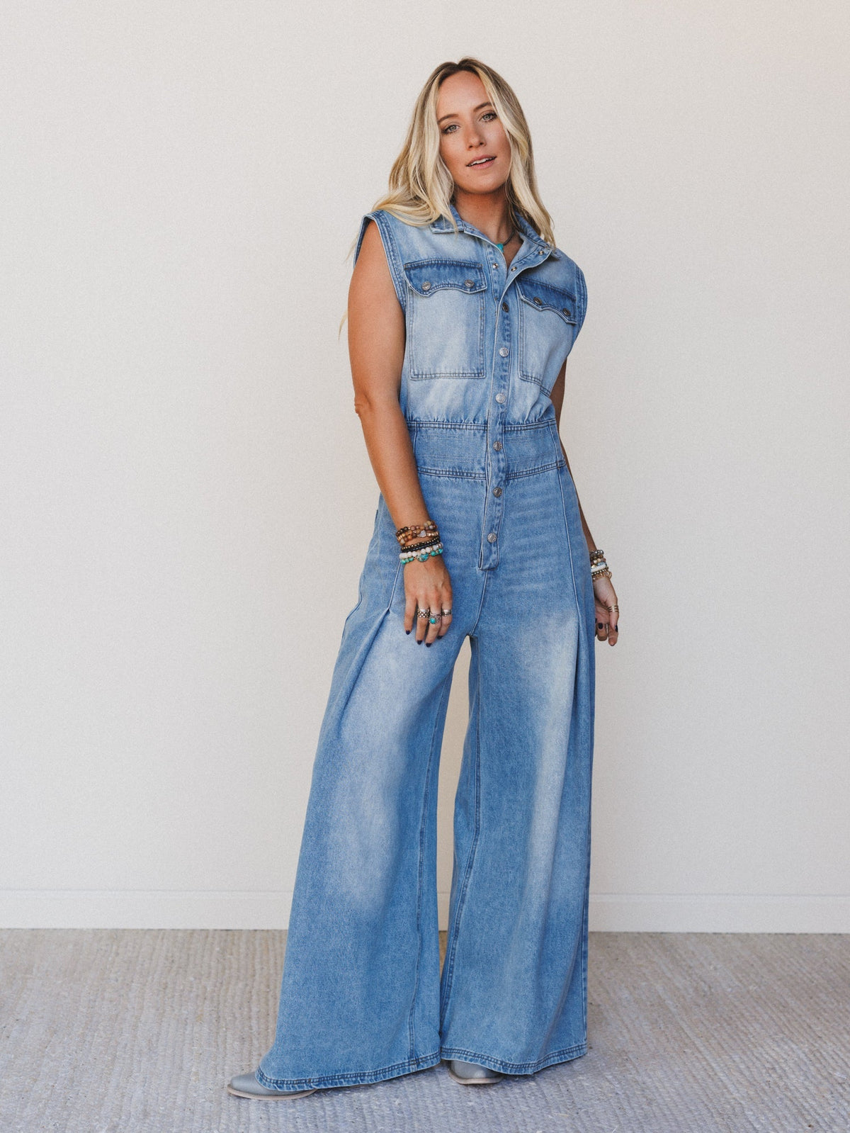 Sami Button Up Jumpsuit - Light Denim - Pre Order