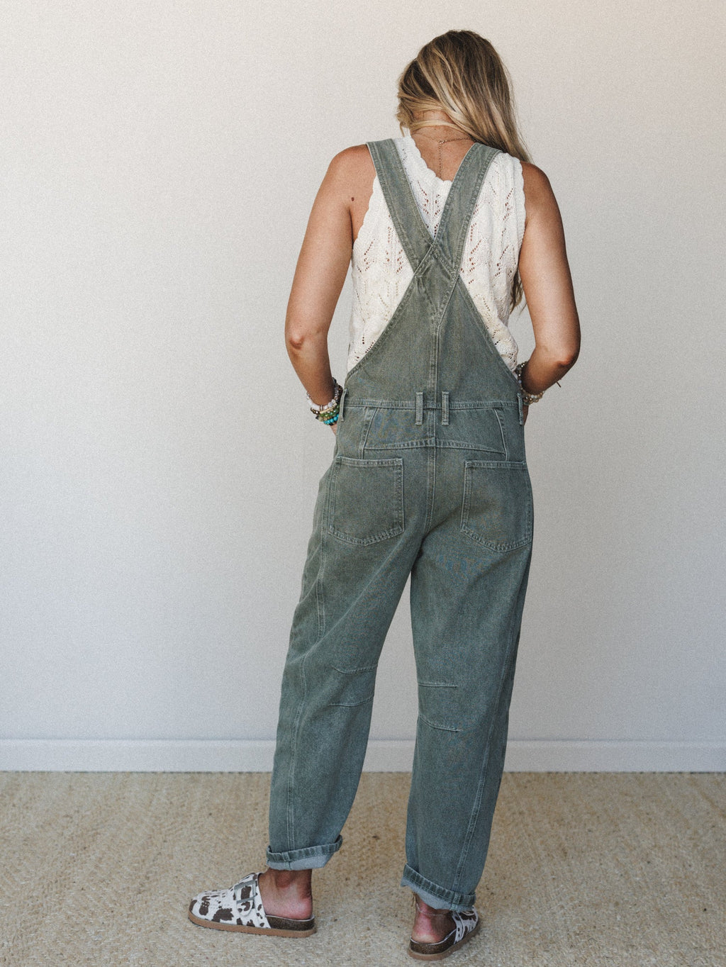 Sky Lines Denim Overalls - Olive