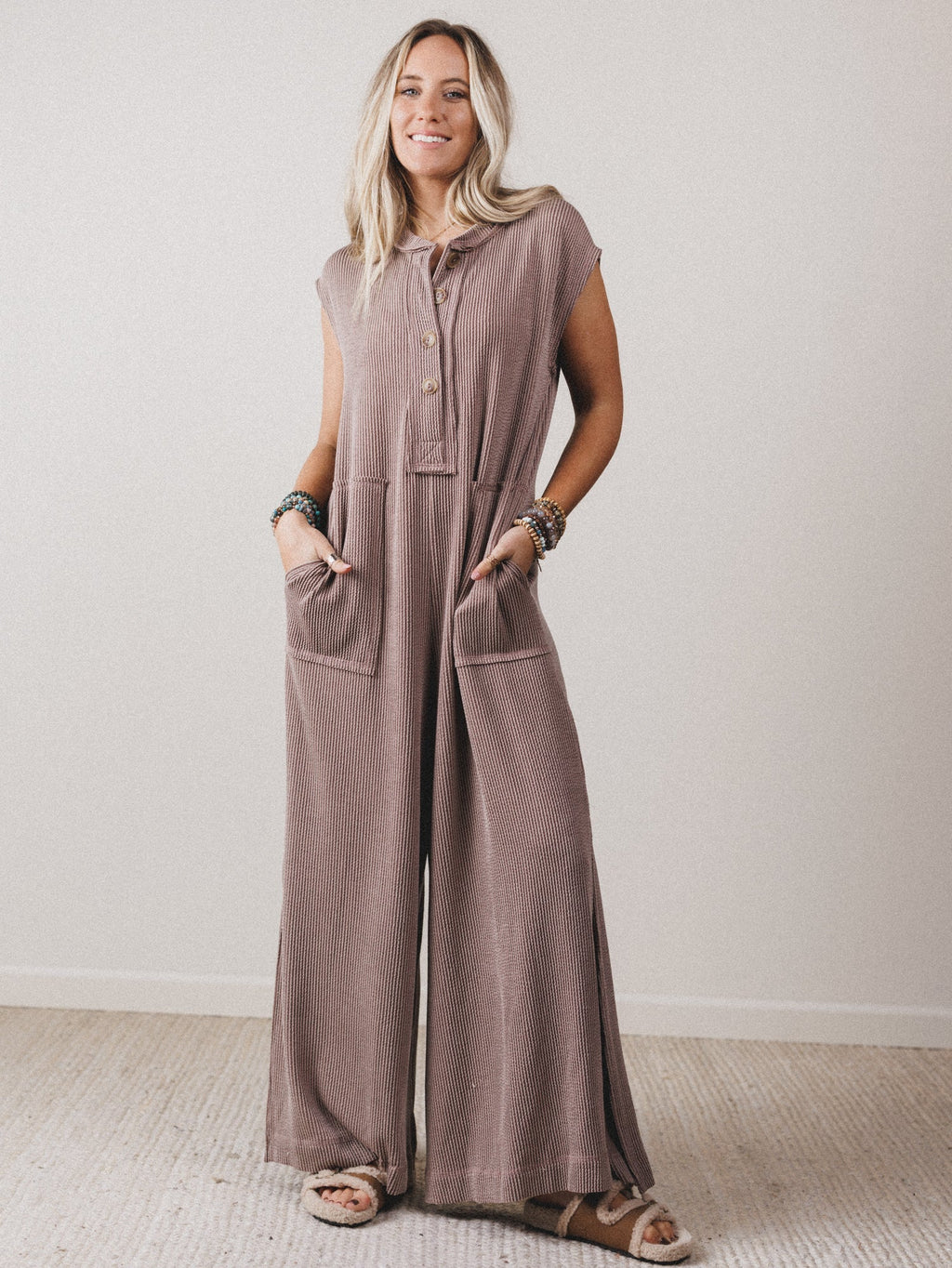 The Nest Madeline Textured Jumpsuit - Acorn - Pre Order