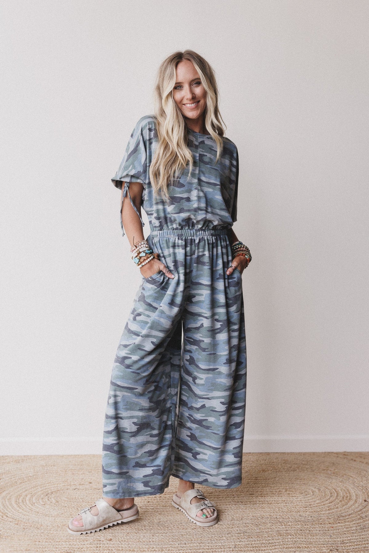 The Nest Carolina Comfy Wide Leg Jumpsuit - Camo - Pre Order