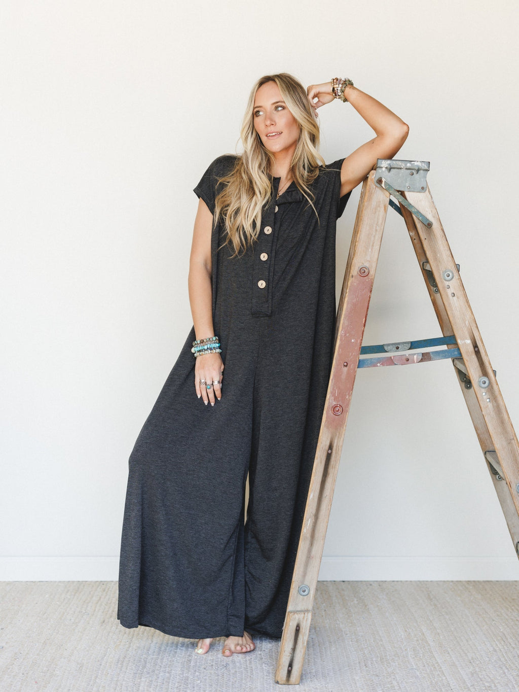 The Nest Davina Wide Leg Jumpsuit - Charcoal - Pre Order
