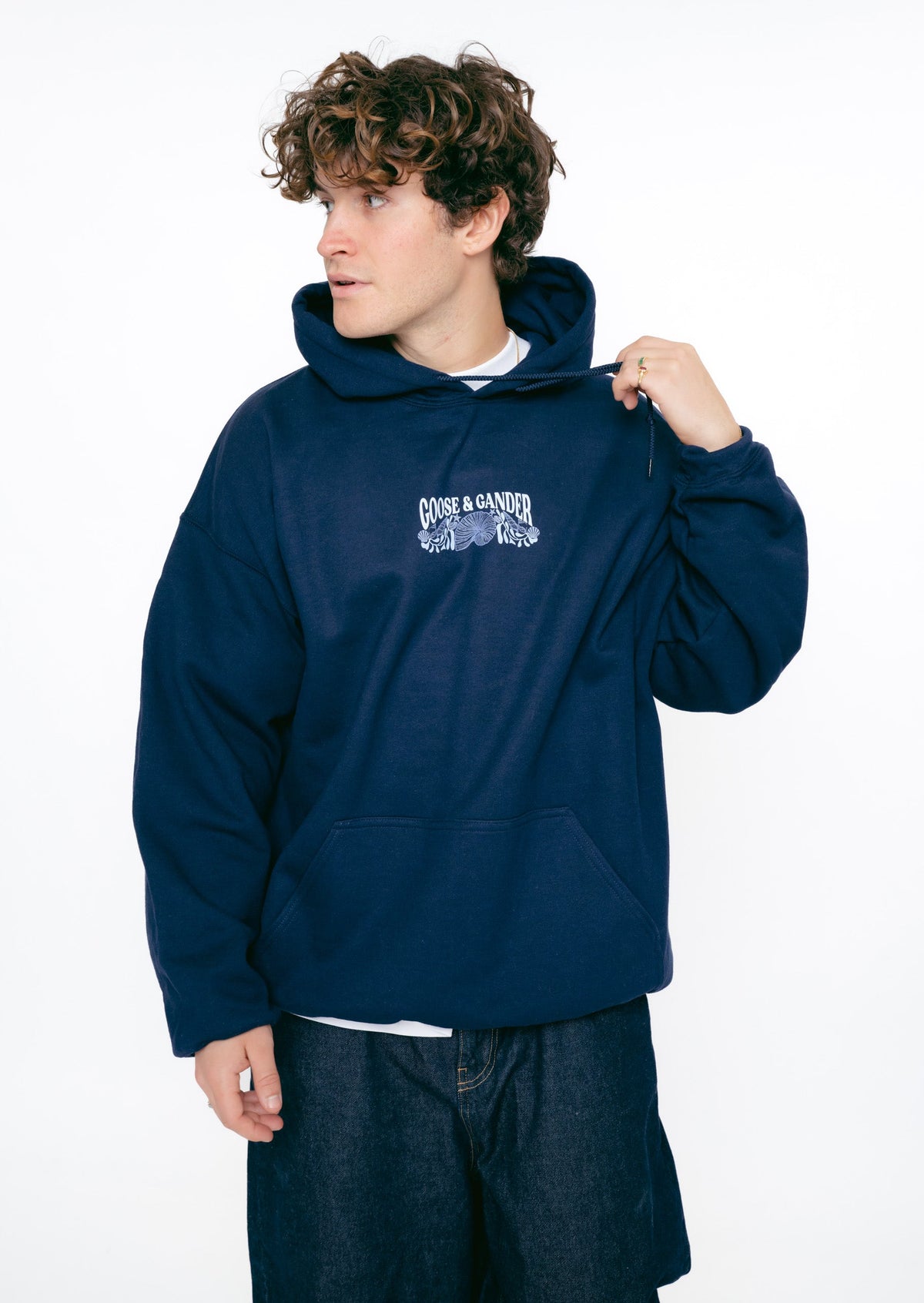 Coastal Print Hoodie - Navy
