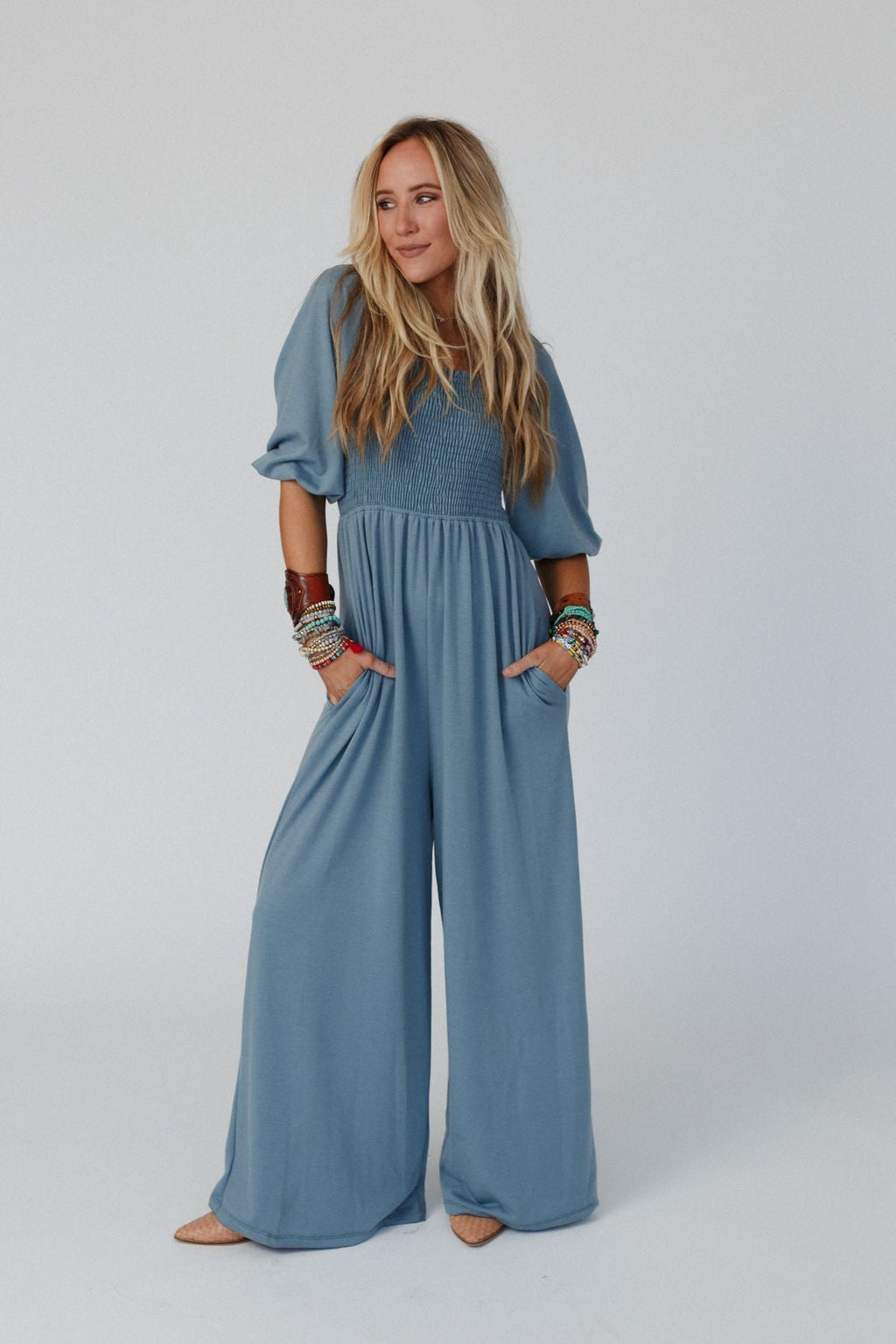 The Nest Nick Of Time Smocked Jumpsuit - Gunmetal - Pre Order