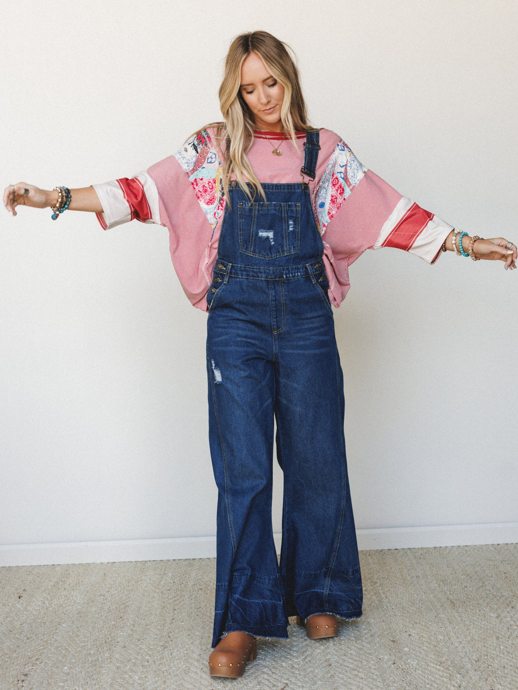 Milly Distressed Hem Wide Leg Overall - Dark Blue Washed