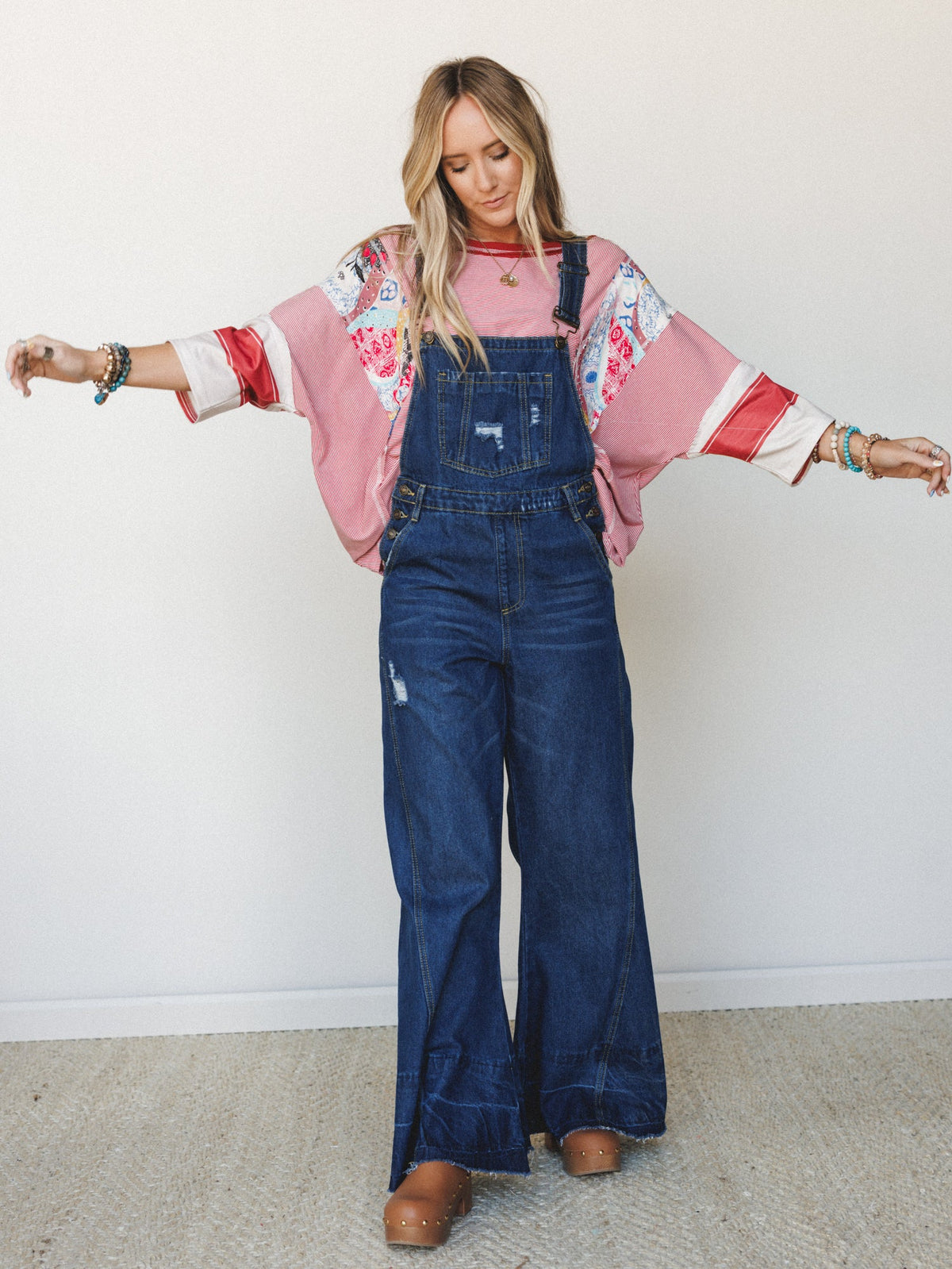 Milly Distressed Hem Wide Leg Overall - Dark Blue Washed
