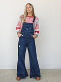 Milly Distressed Hem Wide Leg Overall - Dark Blue Washed