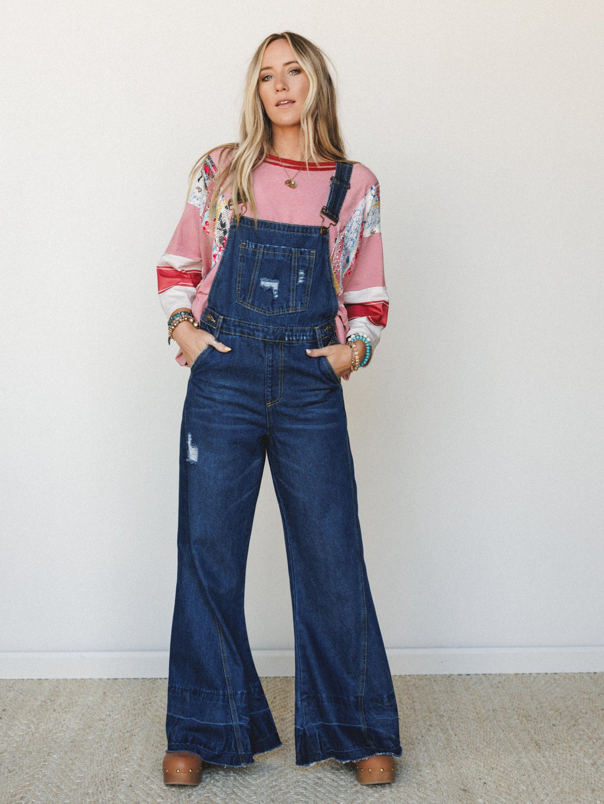 Milly Distressed Hem Wide Leg Overall - Dark Blue Washed