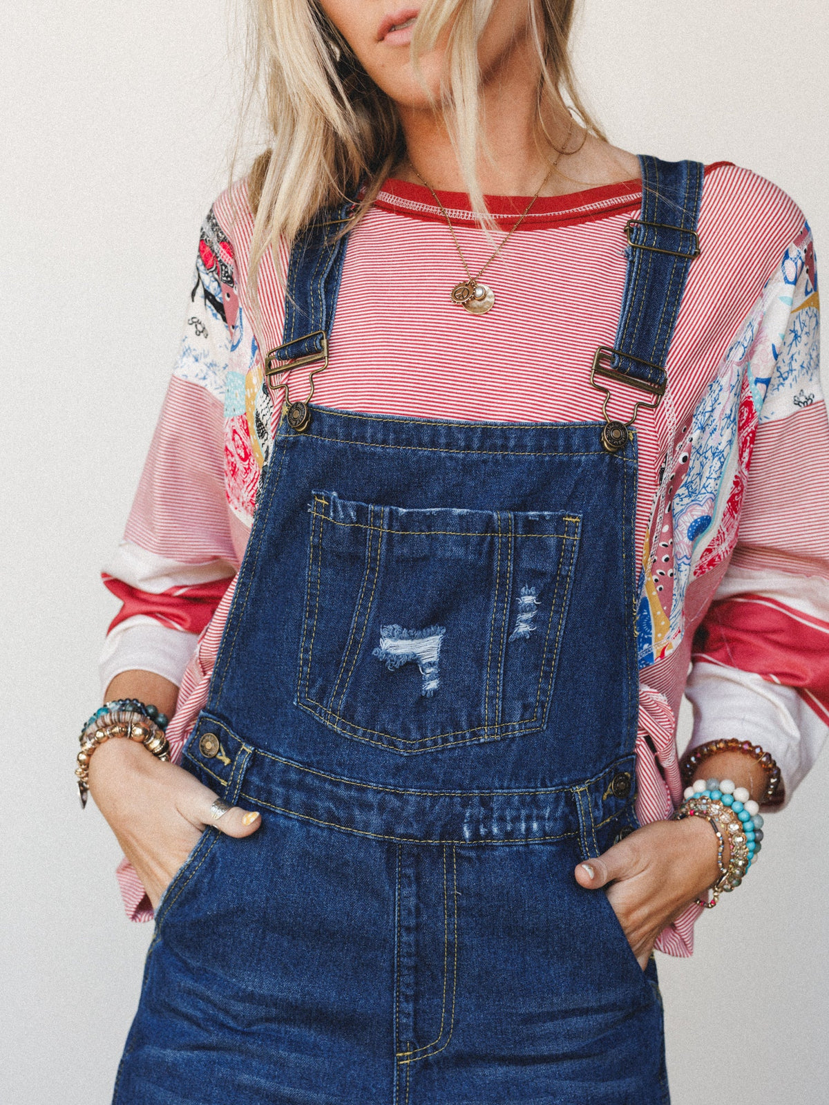 Milly Distressed Hem Wide Leg Overall - Dark Blue Washed