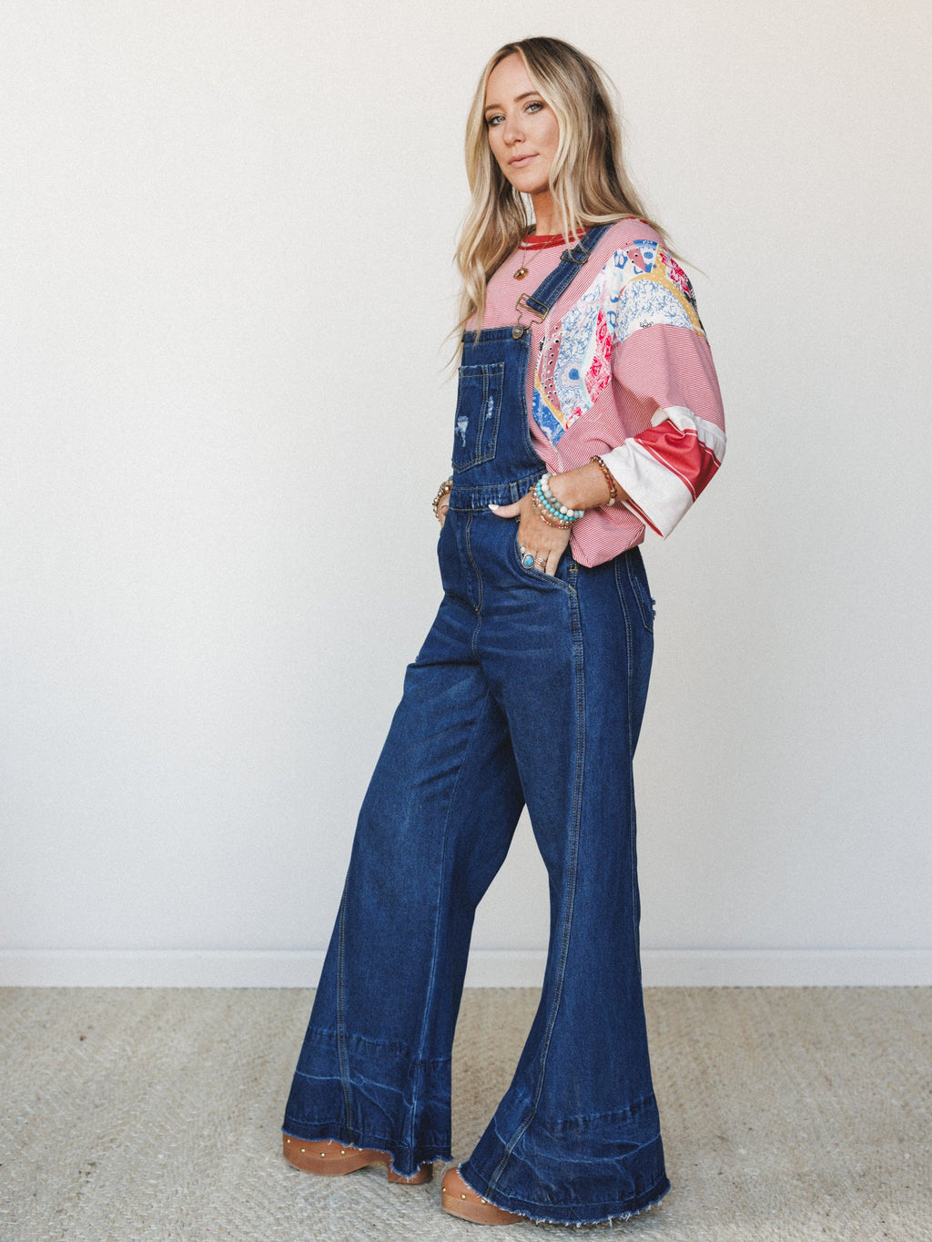 Milly Distressed Hem Wide Leg Overall - Dark Blue Washed