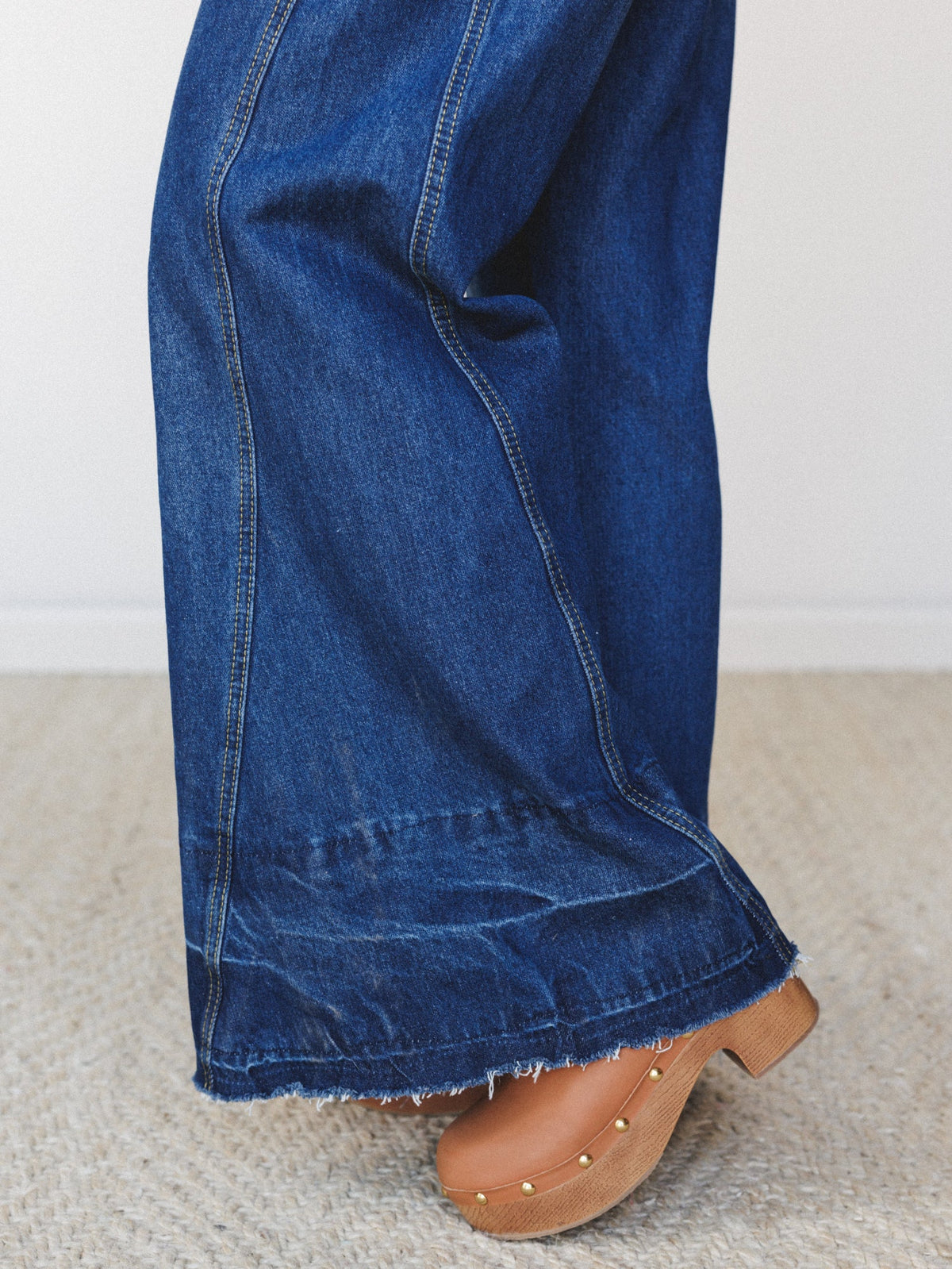 Milly Distressed Hem Wide Leg Overall - Dark Blue Washed