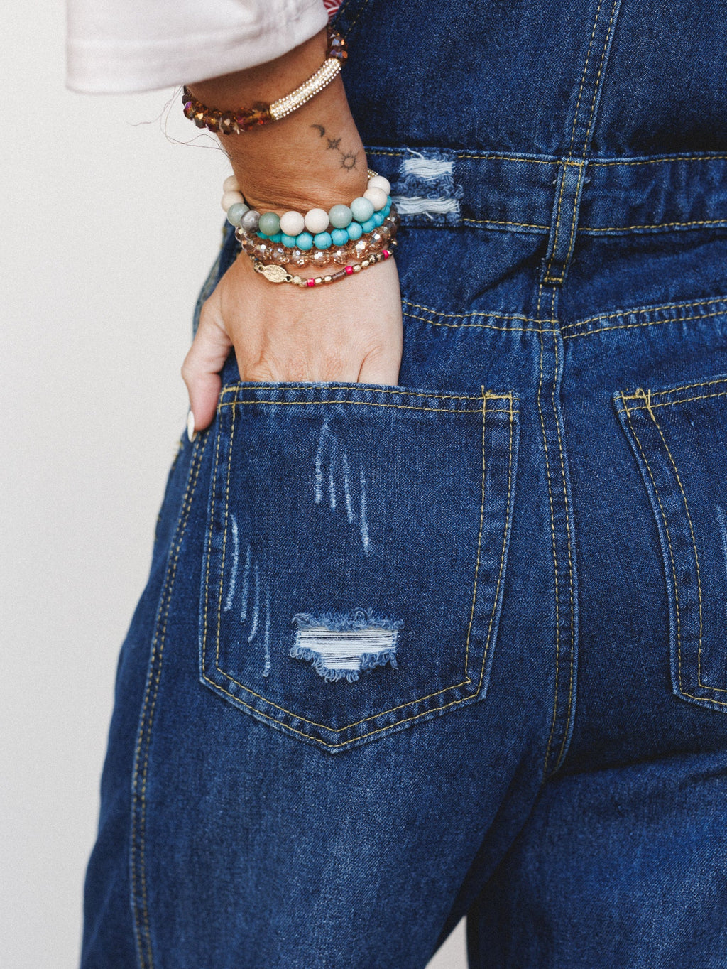 Milly Distressed Hem Wide Leg Overall - Dark Blue Washed