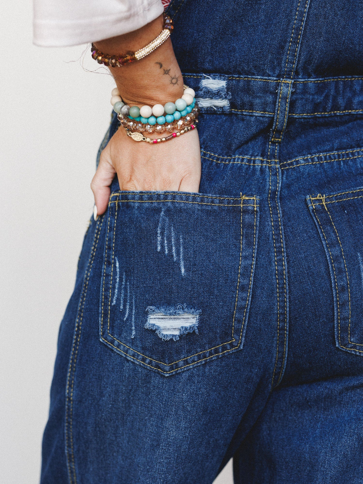 Milly Distressed Hem Wide Leg Overall - Dark Blue Washed