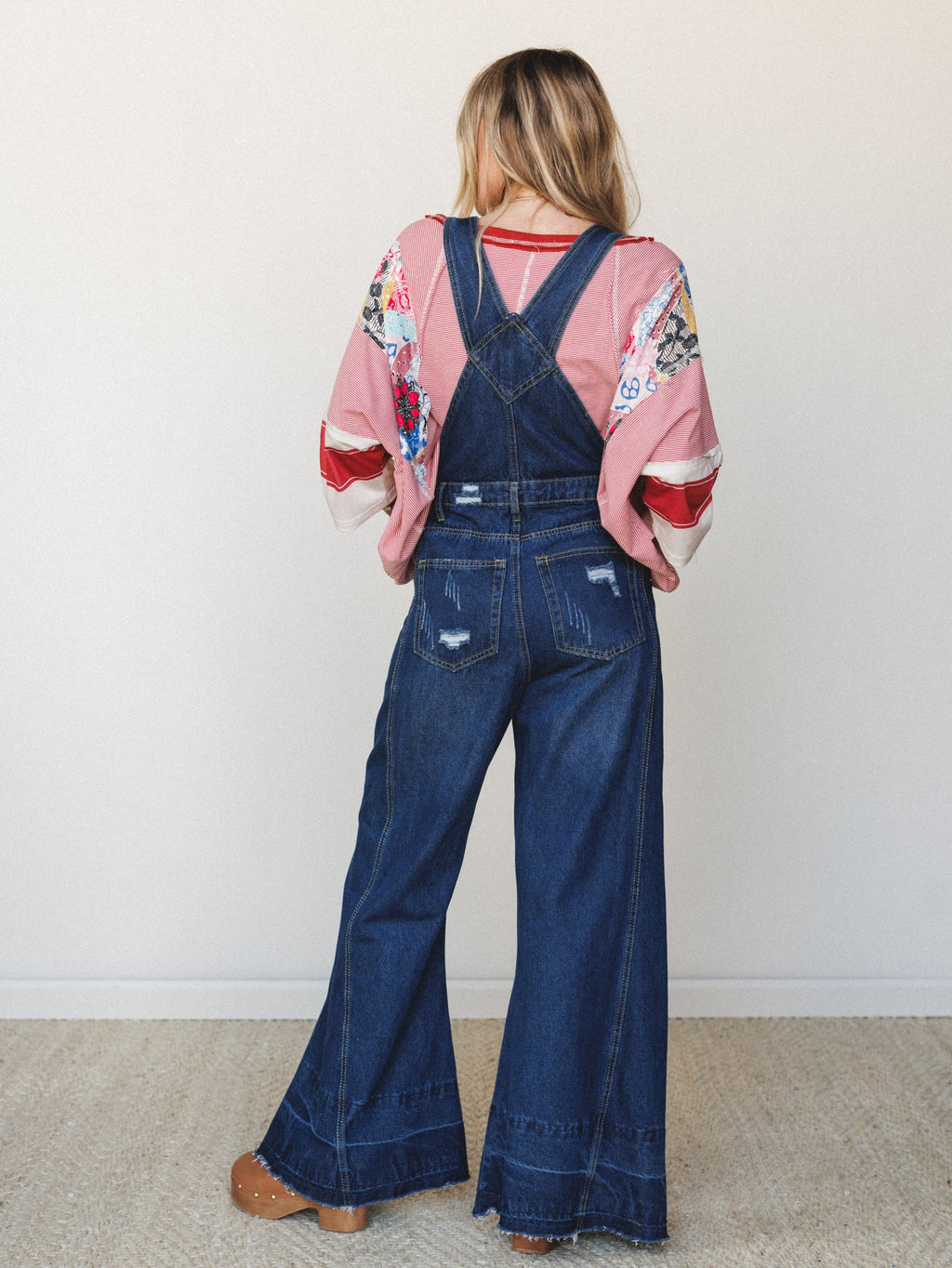 Milly Distressed Hem Wide Leg Overall - Dark Blue Washed