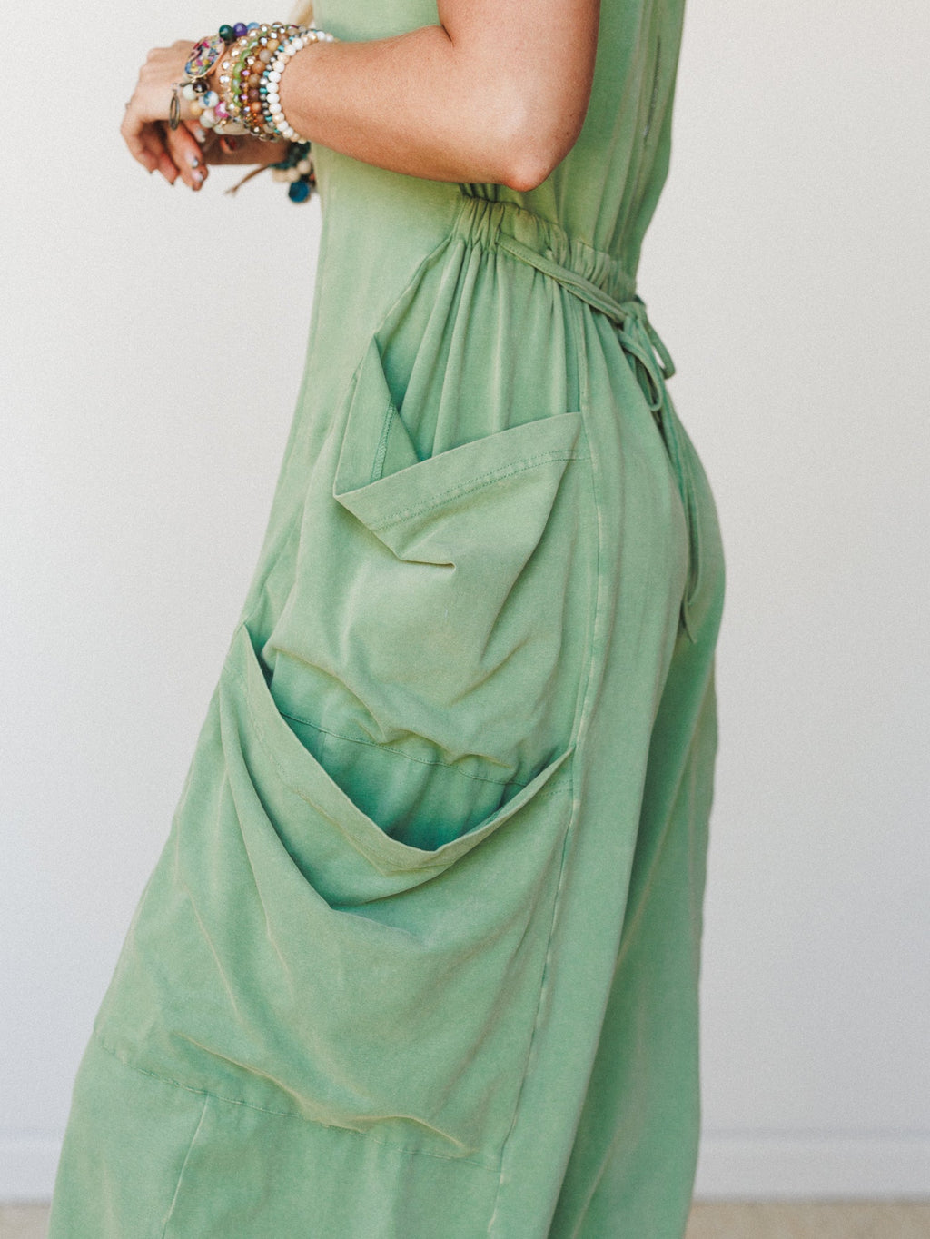 Turning Point Washed Cargo Jumpsuit - Sage