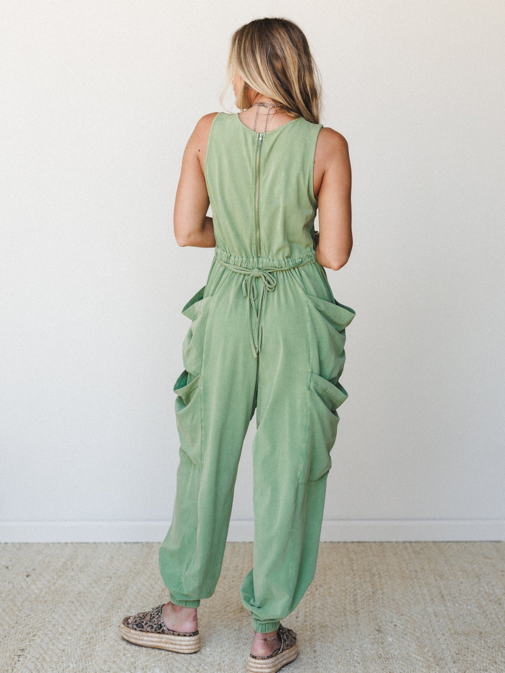 Turning Point Washed Cargo Jumpsuit - Sage