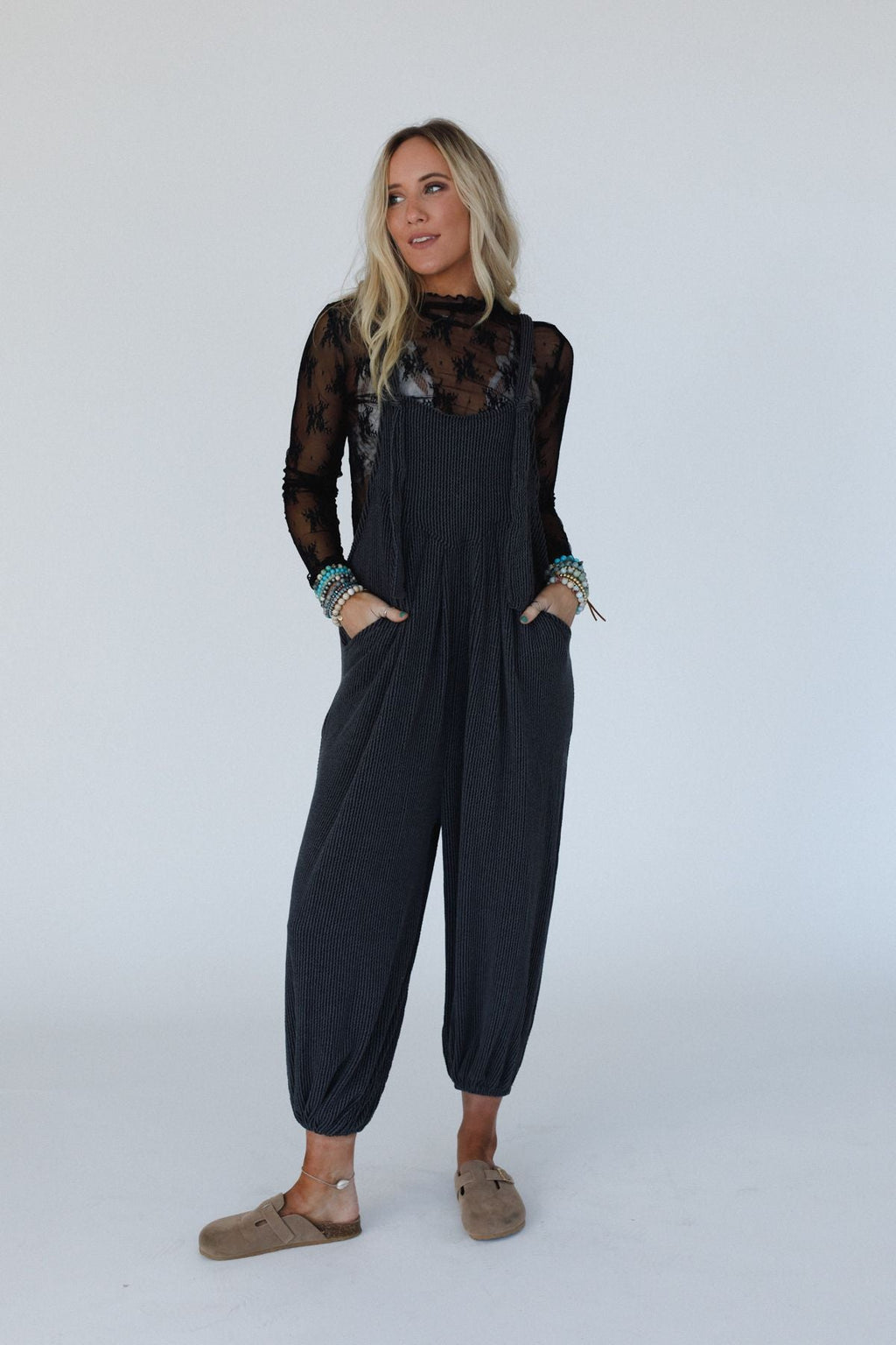 The Nest Tazzlynn Textured Jumpsuit - Charcoal - Pre Order