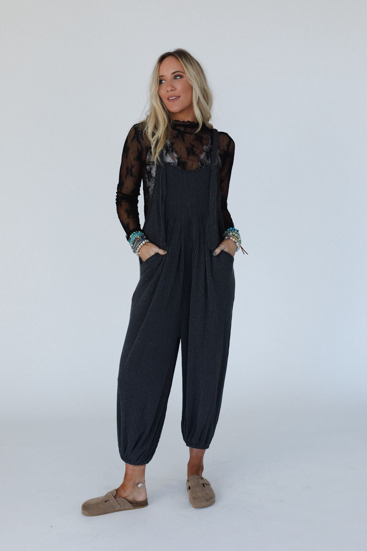 The Nest Tazzlynn Textured Jumpsuit - Charcoal - Pre Order