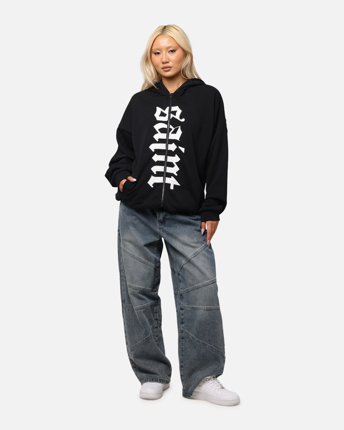 Saint Morta Gothic Distressed Zip Hoodie Black