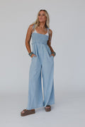 The Nest Last Call Smocked Jumpsuit - Light Wash - Pre Order