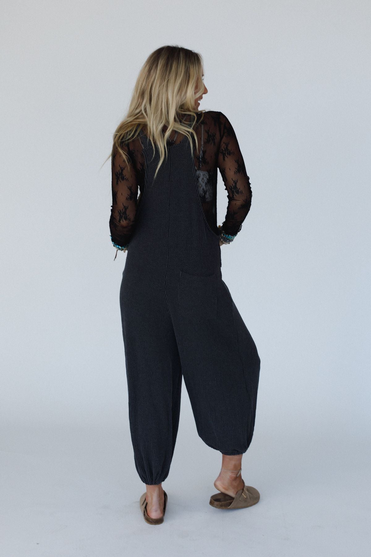 The Nest Tazzlynn Textured Jumpsuit - Charcoal - Pre Order
